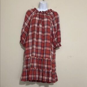 Chelsea & Violet Red brown Ruffled Tiered Sundress plaid M Casual Festival Y2K